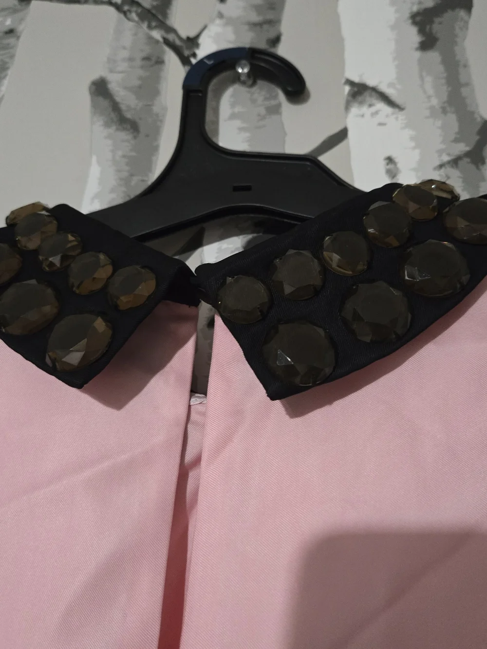 Kate Spade Pink Top with Embellished Black Collar Size S